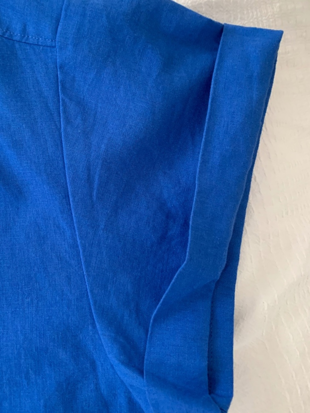 NWT- J.Crew Short-Sleeve Linen Blend Blue Button Down Top, Sz M - Picture 5 of 6